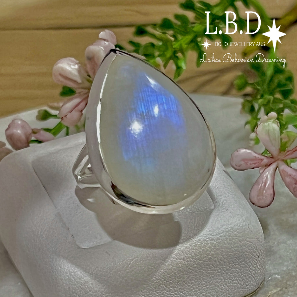 Laihas Classic Chic Raindrop XLARGE Moonstone Ring Gemstone Sterling Silver Ring Laihas Bohemian Dreaming -L.B.D
