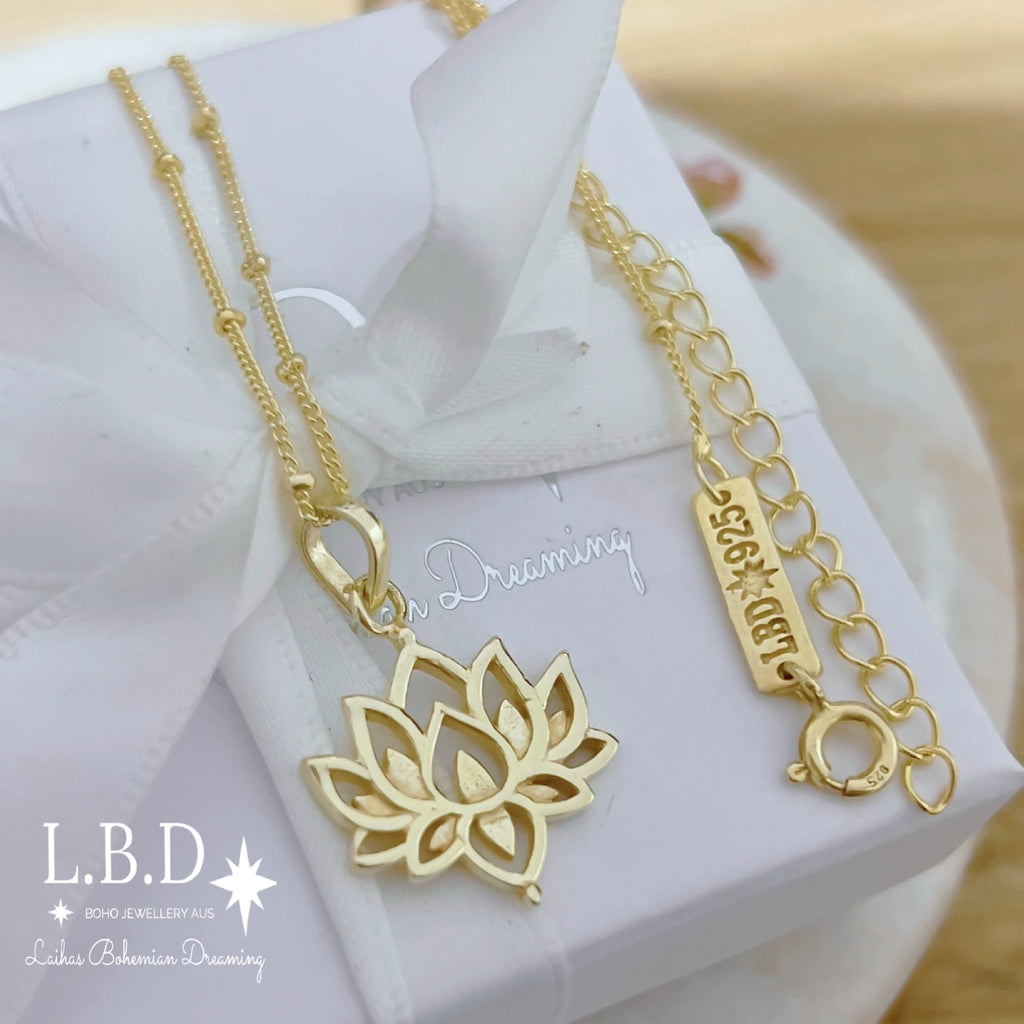 Laihas Boho Chic Lotus Flower Necklace- Gold Gold Necklace Laihas Bohemian Dreaming -L.B.D