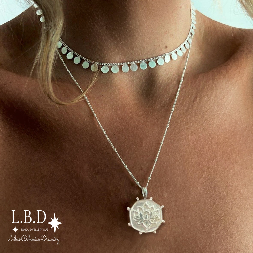 Laihas Perfectly Imperfect Lotus Flower Necklace- Sterling Silver Boho Necklace - Sterling Silver Necklace Laihas Bohemian Dreaming -L.B.D