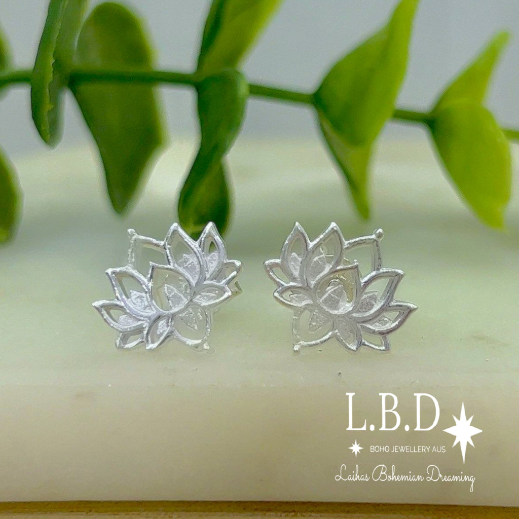 LAIHAS Boho Chic Lotus Flower Studs -Sterling Silver Sterling Silver Earrings Laihas Bohemian Dreaming -L.B.D