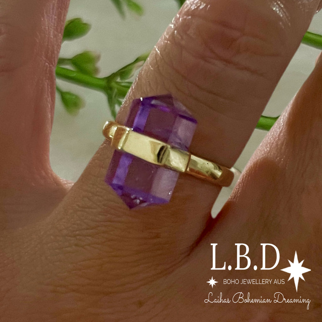 Laihas Gold Crystal Kindness Amethyst Ring Gemstone Gold Ring Laihas Bohemian Dreaming -L.B.D