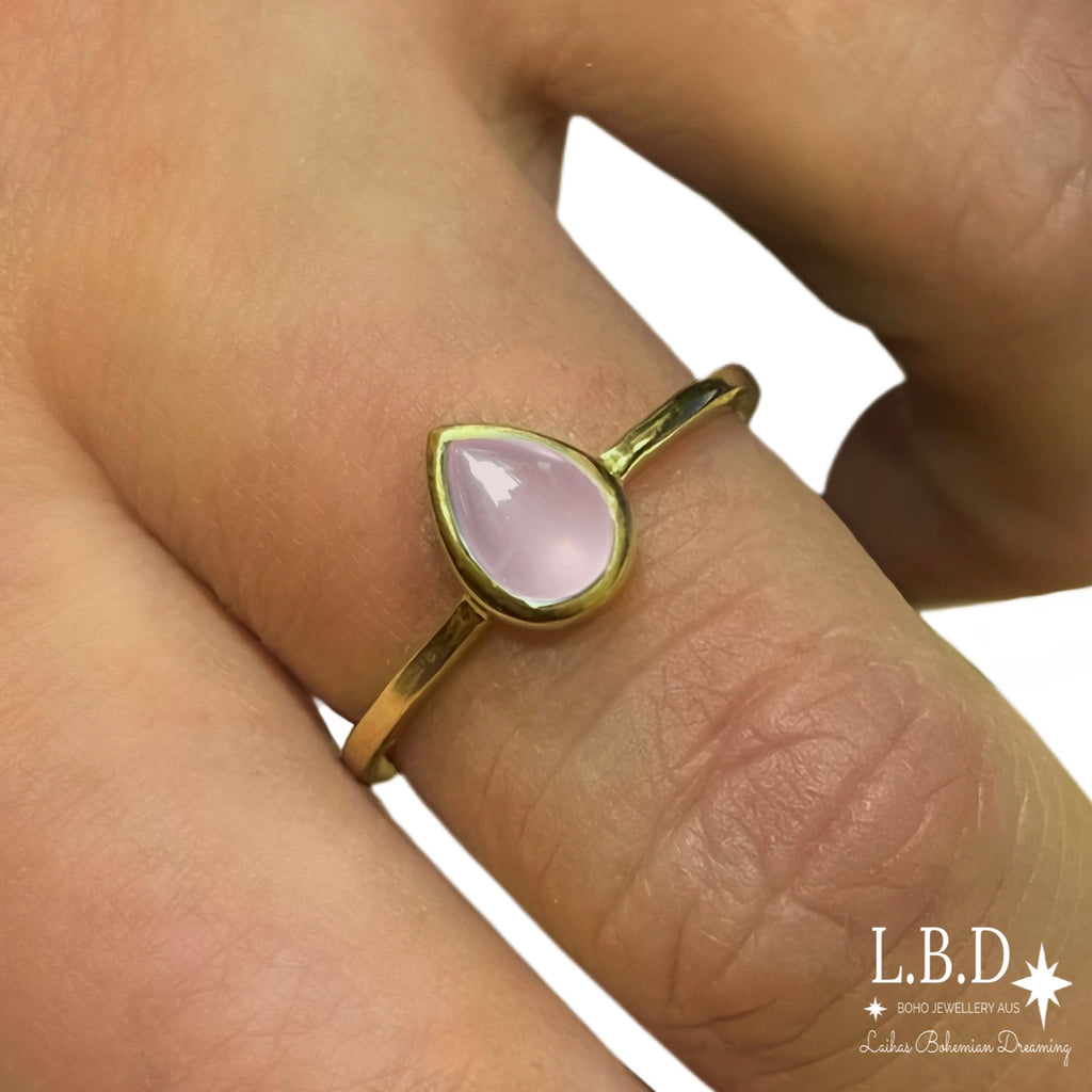 Laihas Mini Tearing Spirit Gold Rose Quartz Ring Gemstone Gold Ring Laihas Bohemian Dreaming -L.B.D