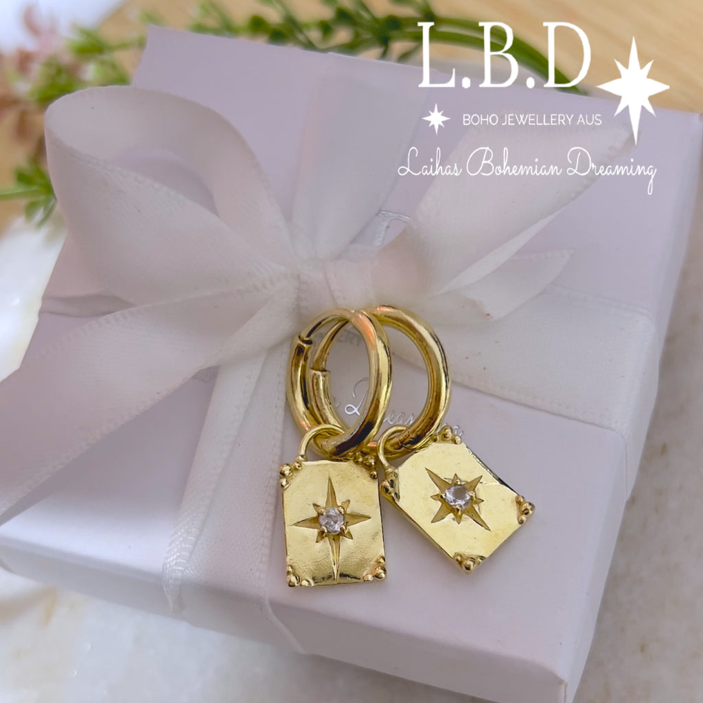 Laihas Celestial Crystal Topaz Gold Hoop Earrings Gold Gemstone earrings Laihas Bohemian Dreaming -L.B.D