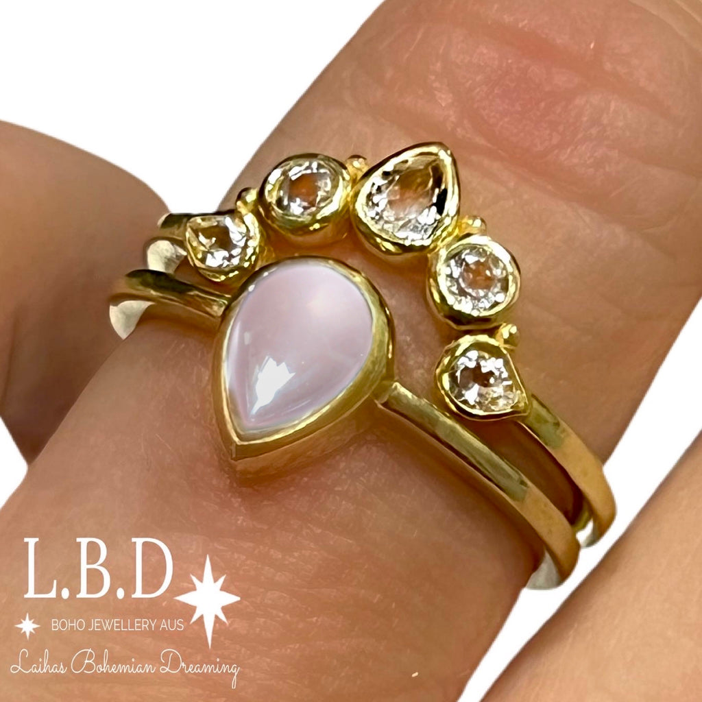 Laihas Queen Of Cups Gold Topaz and Rose Quartz Ring Set Gold gemstone Ring Laihas Bohemian Dreaming -L.B.D