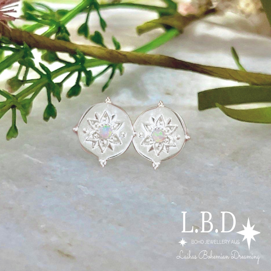 Laihas Intricate Vera May Opal Stud Earrings Gemstone Sterling Silver Earrings Laihas Bohemian Dreaming -L.B.D