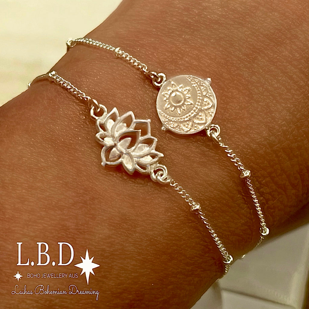 Laihas Lotus Flower Sterling Silver Bracelet Sterling Silver Bracelet Laihas Bohemian Dreaming -L.B.D