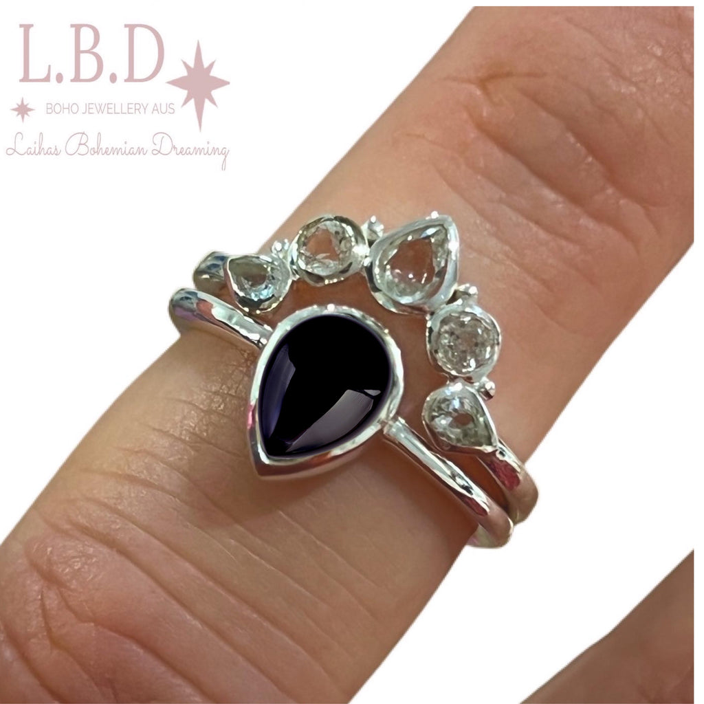 Laihas Queen Of Cups Topaz and Onyx Ring Set Gemstone Sterling Silver Ring Laihas Bohemian Dreaming -L.B.D