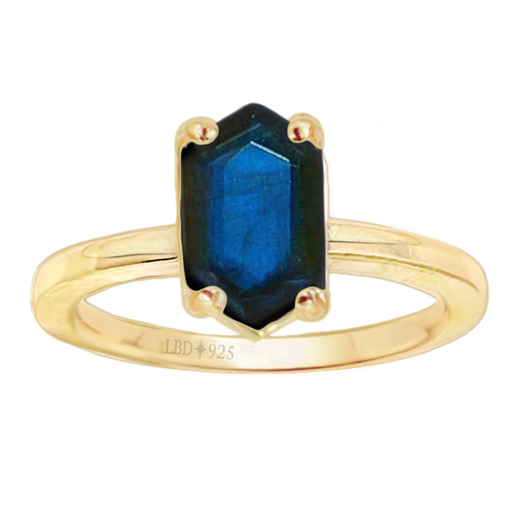 Laihas Gold Mini Hex Crystal Labradorite Ring Gemstone Gold Ring Laihas Bohemian Dreaming -L.B.D