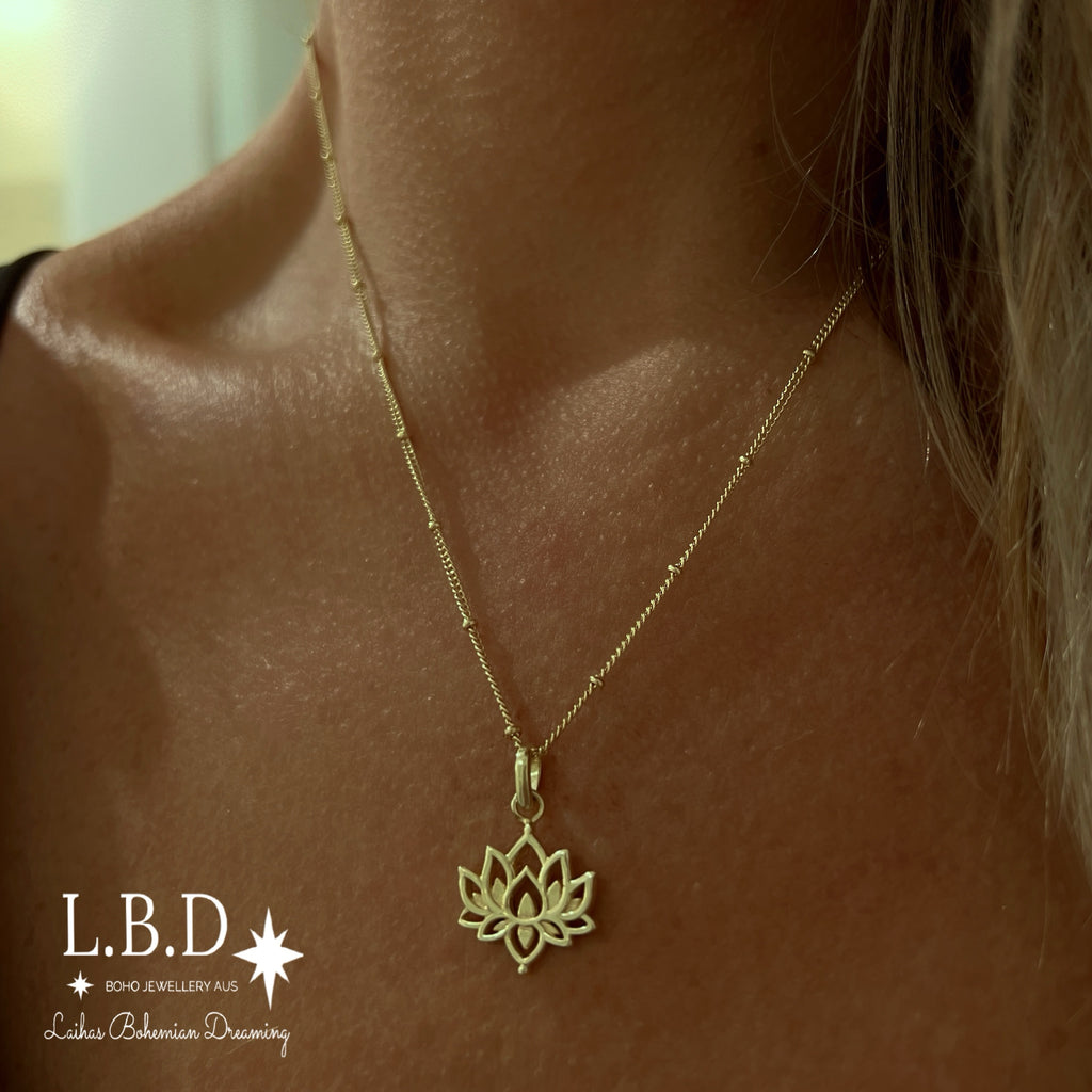 Laihas Boho Chic Lotus Flower Necklace- Gold Gold Necklace Laihas Bohemian Dreaming -L.B.D