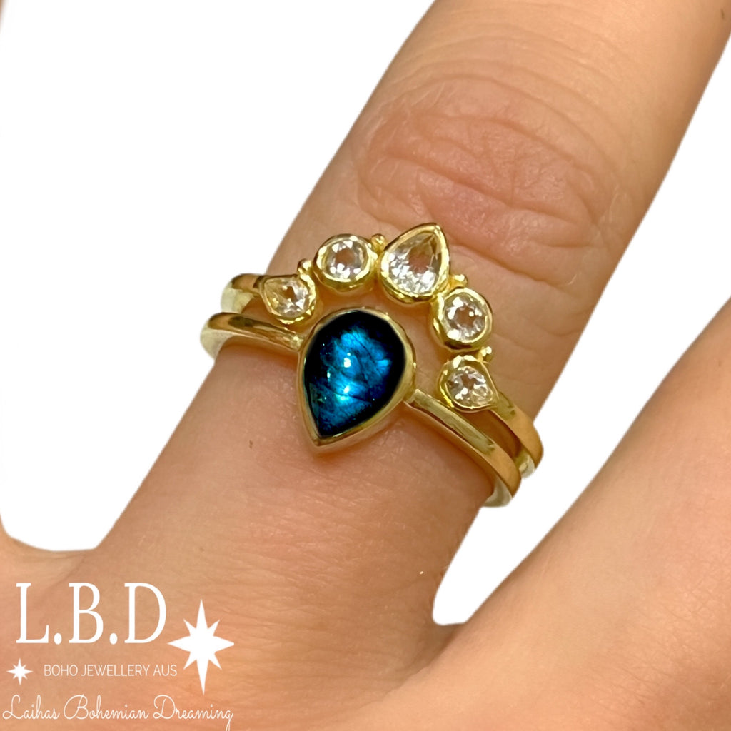 Laihas Queen Of Cups Gold Topaz and Labradorite Ring Set Gold gemstone Ring Laihas Bohemian Dreaming -L.B.D