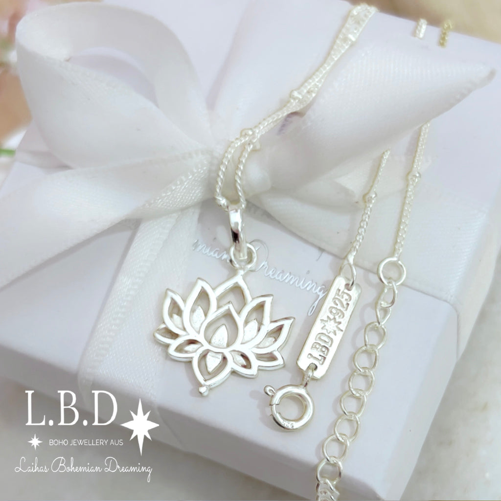 Laihas Boho Chic Lotus Flower Necklace -Sterling Silver Sterling Silver Necklace Laihas Bohemian Dreaming -L.B.D