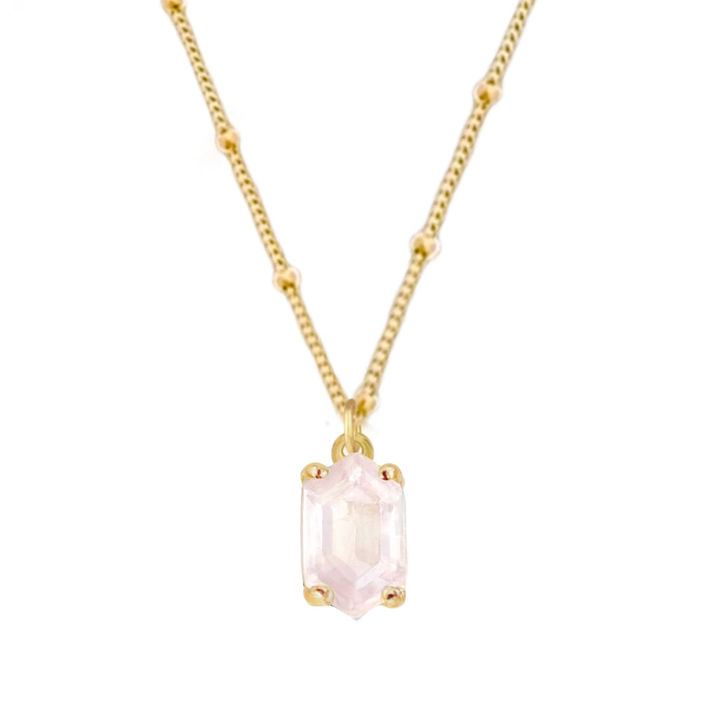 Laihas Mini Hex Crystal Gold Rose Quartz Necklace Gold Gemstone Necklace Laihas Bohemian Dreaming -L.B.D