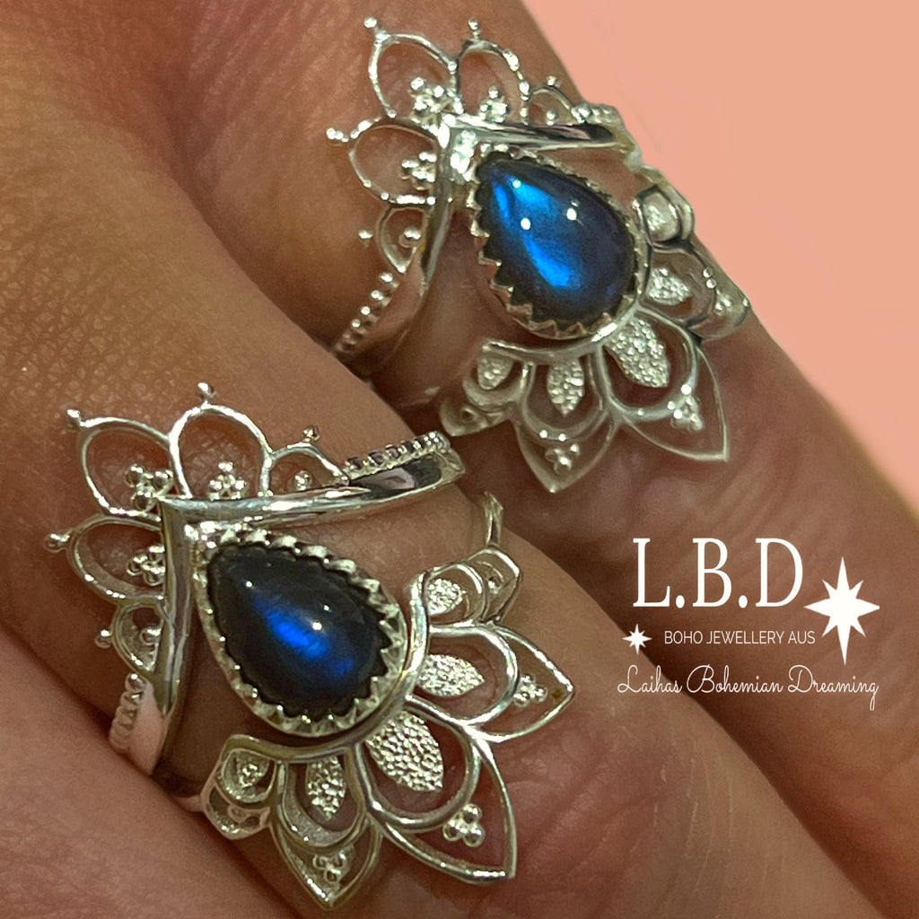 Laihas Daisly Boho Labradorite Ring Set Gemstone Sterling Silver Ring Laihas Bohemian Dreaming -L.B.D