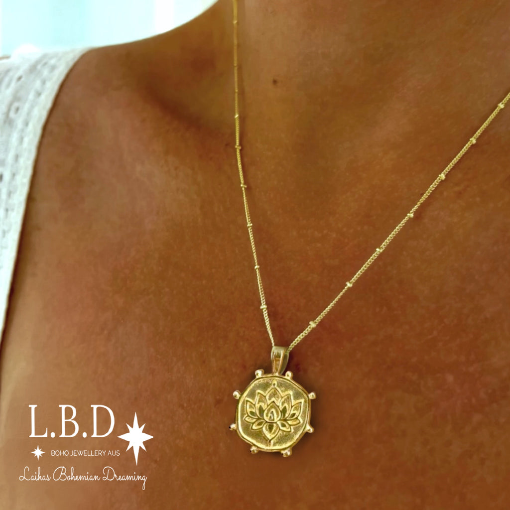 Laihas Perfectly Imperfect Lotus Flower Gold Necklace Gold Necklace Laihas Bohemian Dreaming -L.B.D