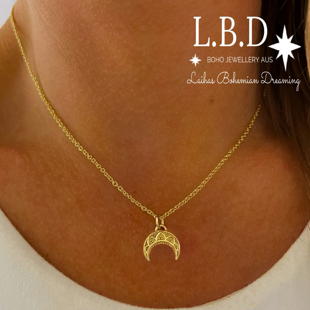 Laihas La Luna Mini Moon Gold Boho Necklace Gold Necklace Laihas Bohemian Dreaming -L.B.D