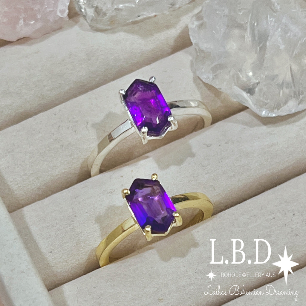 Laihas Mini Hex Crystal Amethyst Ring Gemstone Sterling Silver Ring Laihas Bohemian Dreaming -L.B.D