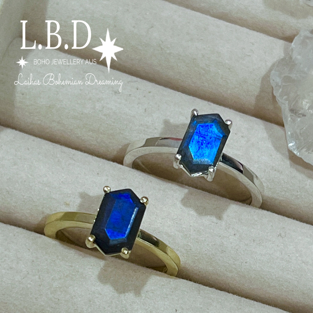 Laihas Gold Mini Hex Crystal Labradorite Ring Gemstone Gold Ring Laihas Bohemian Dreaming -L.B.D