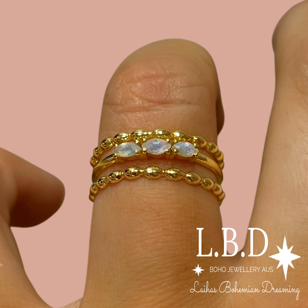 Laihas Three Of Cups Gold Moonstone Ring Set Gold gemstone Ring Laihas Bohemian Dreaming -L.B.D