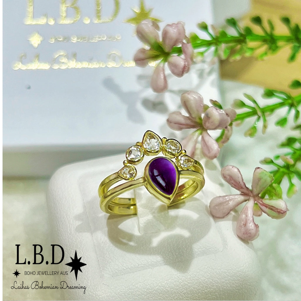 Laihas Queen Of Cups Gold Topaz and Amethyst Ring Set Gold gemstone Ring Laihas Bohemian Dreaming -L.B.D