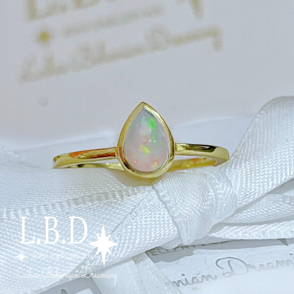 Laihas Mini Tearing Spirit Gold Opal Ring Gemstone Gold Ring Laihas Bohemian Dreaming -L.B.D