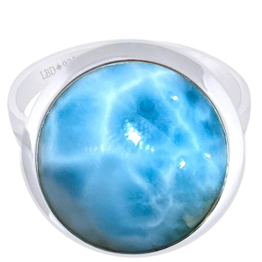 Larimar Ring- Large Round Classic Chic Gemstone Sterling Silver Ring Laihas Bohemian Dreaming -L.B.D