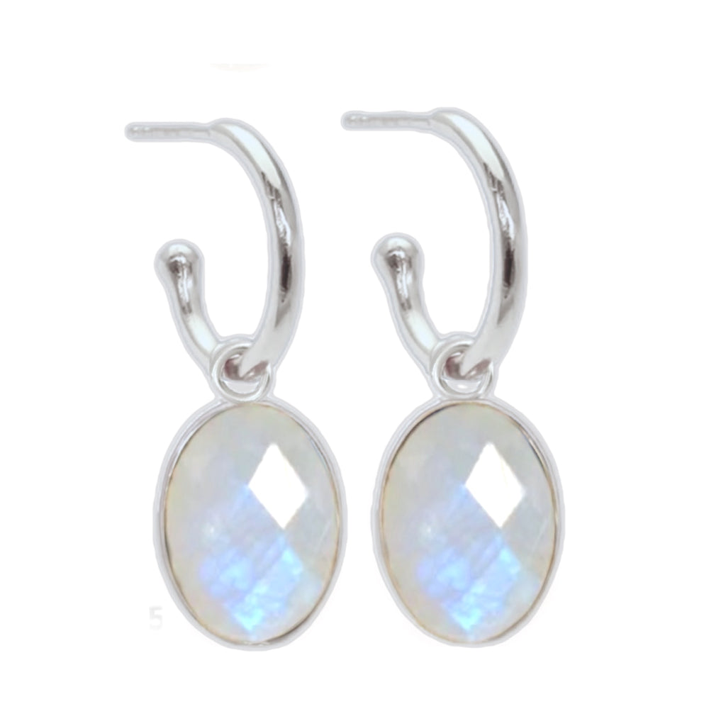 Laihas Iridescent Moonstone Hoop Earrings Gemstone Sterling Silver Earrings Laihas Bohemian Dreaming -L.B.D