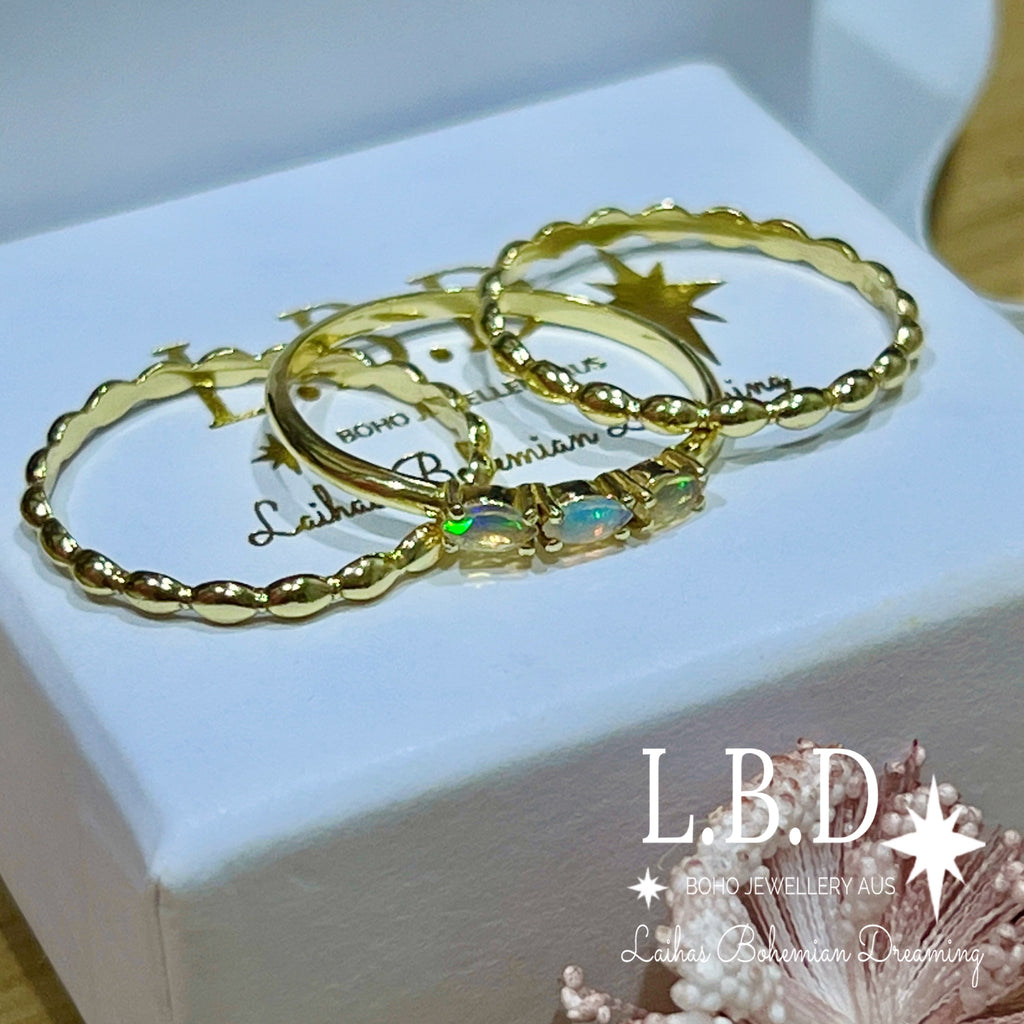 Laihas Three Of Cups Gold Genuine Opal Ring Set Gold gemstone Ring Laihas Bohemian Dreaming -L.B.D