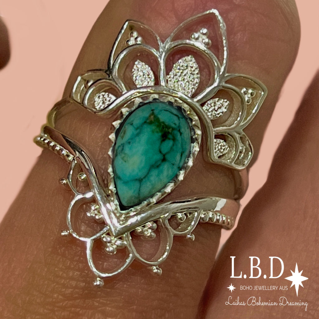 Turquoise Ring Set- Daisly Boho Gemstone Sterling Silver Ring Laihas Bohemian Dreaming -L.B.D