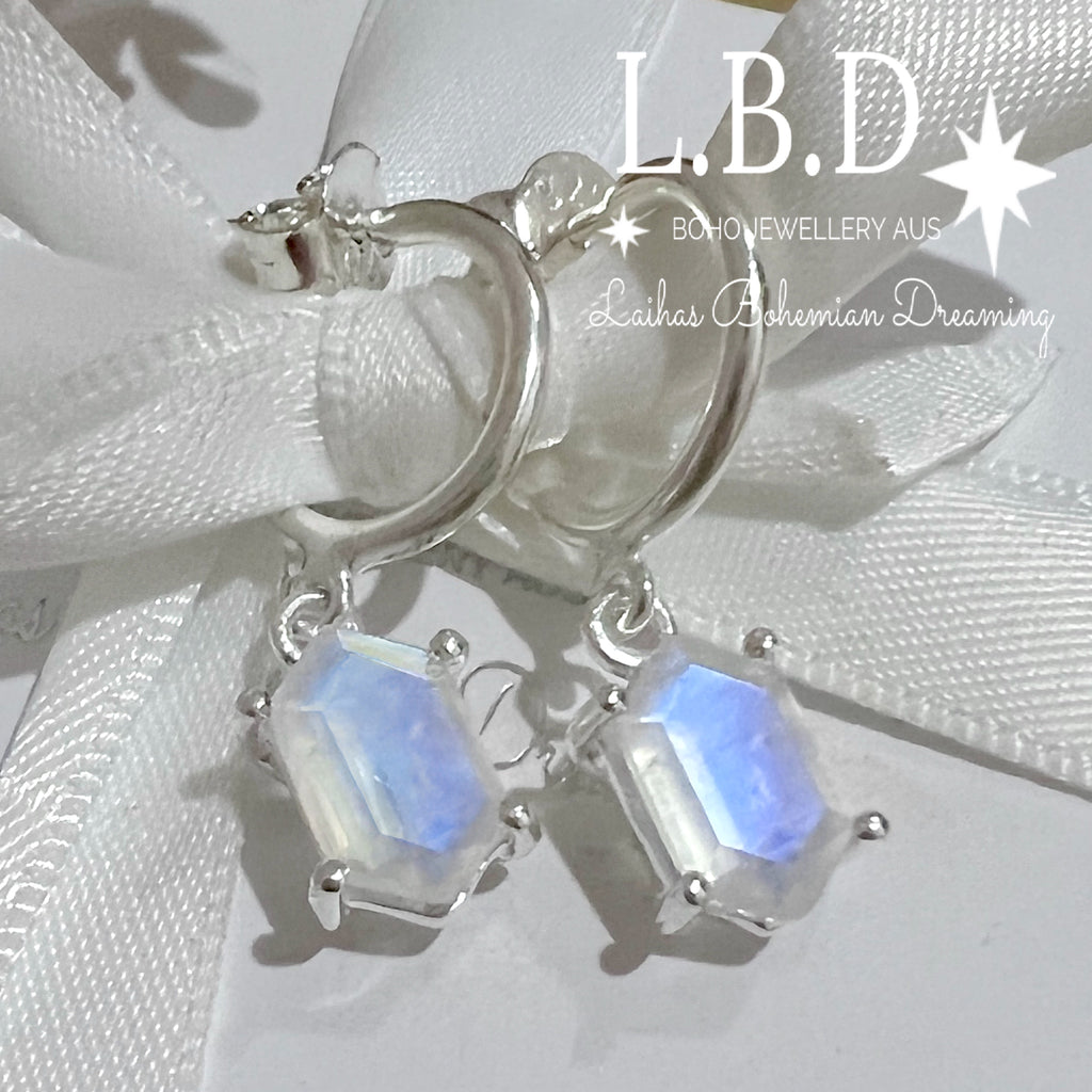 Laihas Miraculous Hexagon Moonstone Hoop Earrings Gemstone Sterling Silver Earrings Laihas Bohemian Dreaming -L.B.D