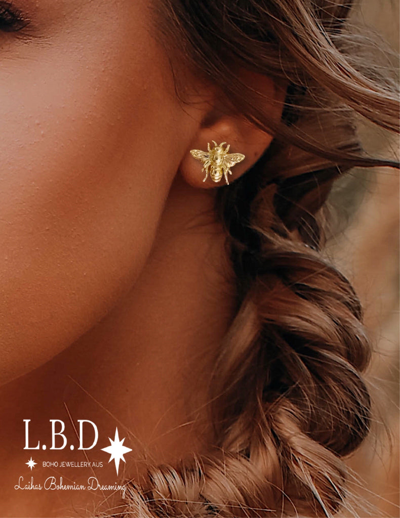 Laihas Prestige Large Gold Bee Studs Gold Earrings Laihas Bohemian Dreaming -L.B.D