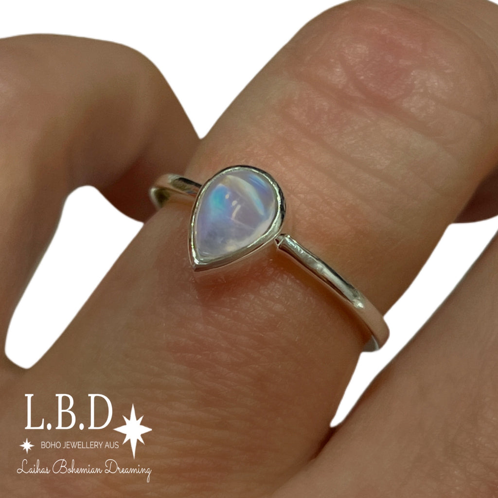 Laihas Mini Tearing Spirit Moonstone Ring Gemstone Sterling Silver Ring Laihas Bohemian Dreaming -L.B.D