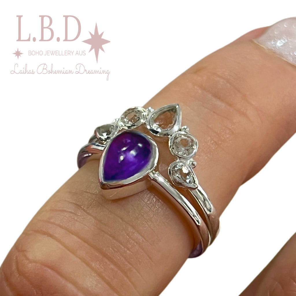 Laihas Queen Of Cups Topaz and Amethyst Ring Set Gemstone Sterling Silver Ring Laihas Bohemian Dreaming -L.B.D