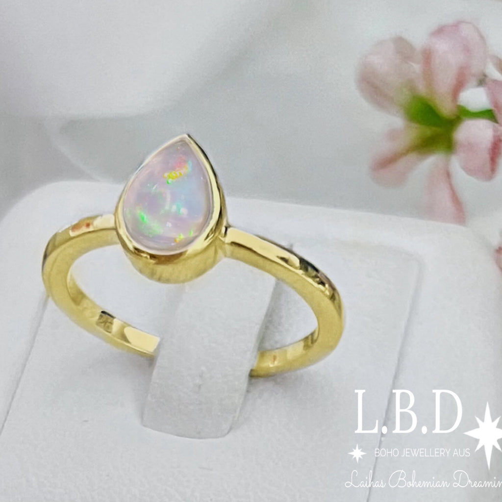 Laihas Mini Tearing Spirit Gold Opal Ring Gemstone Gold Ring Laihas Bohemian Dreaming -L.B.D