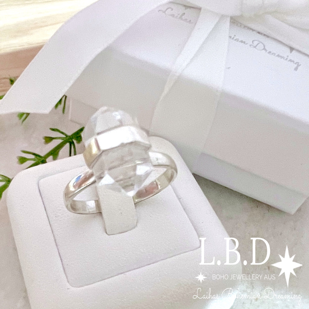 Laihas Crystal Kindness Clear Quartz Ring Gemstone Sterling Silver Ring Laihas Bohemian Dreaming -L.B.D
