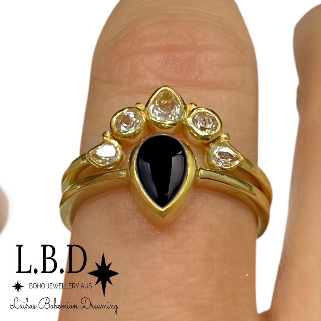 Laihas Queen Of Cups Gold Topaz and Onyx Ring Set Gold gemstone Ring Laihas Bohemian Dreaming -L.B.D