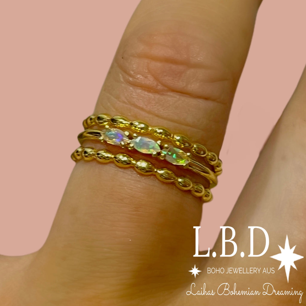 Laihas Three Of Cups Gold Genuine Opal Ring Set Gold gemstone Ring Laihas Bohemian Dreaming -L.B.D