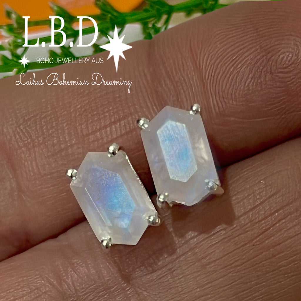 Laihas Hex Crystal Moonstone Stud Earrings Gemstone Sterling Silver Earrings Laihas Bohemian Dreaming -L.B.D