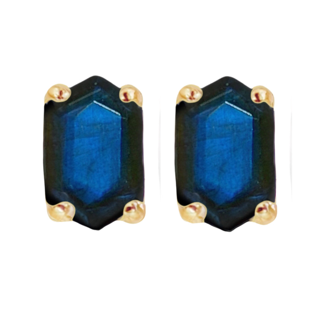 Laihas Hex Crystal Gold Labradorite Stud Earrings Gold Gemstone earrings Laihas Bohemian Dreaming -L.B.D