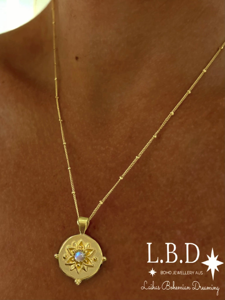 Intricate Vera May Gold Boho Necklace- Gold Moonstone Necklace Gold Gemstone Necklace Laihas Bohemian Dreaming -L.B.D