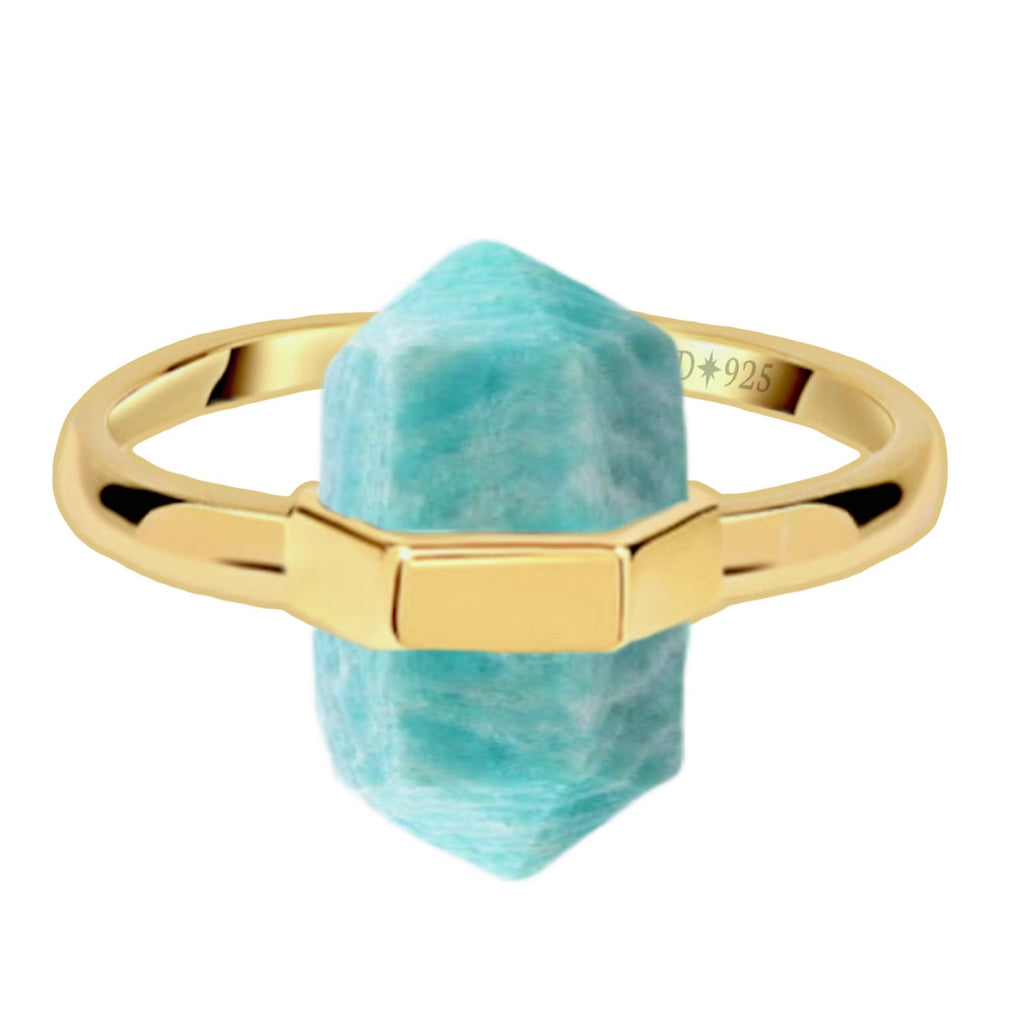 Laihas Gold Crystal Kindness Amazonite Ring Gemstone Gold Ring Laihas Bohemian Dreaming -L.B.D