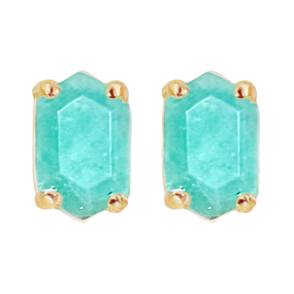 Laihas Hex Crystal Gold Amazonite Stud Earrings Gold Gemstone earrings Laihas Bohemian Dreaming -L.B.D