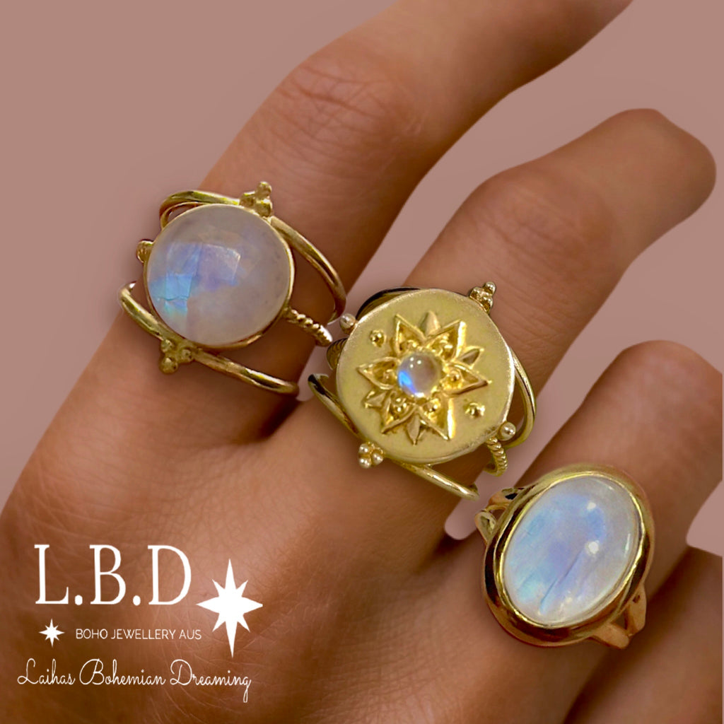 Intricate Vera May Gold Boho Ring- Moonstone Ring Gemstone Gold Ring Laihas Bohemian Dreaming -L.B.D