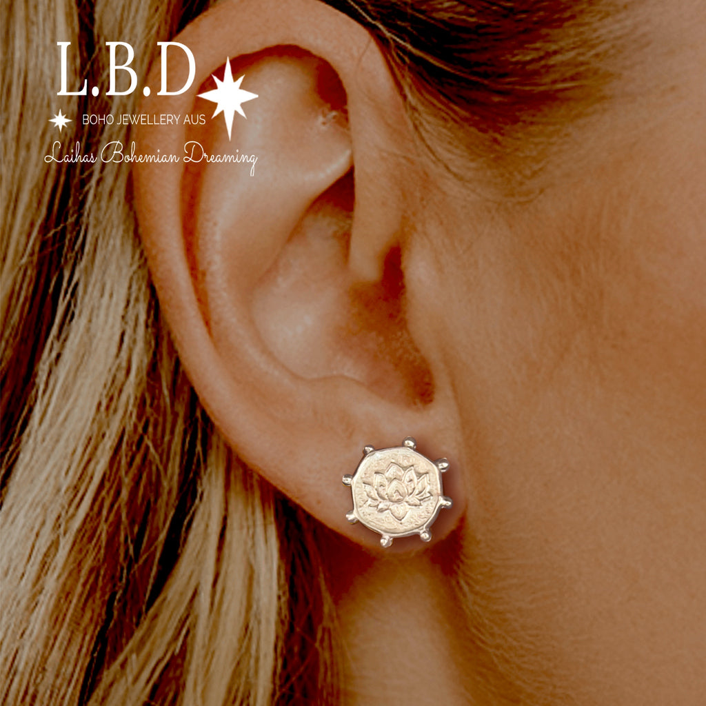 Laihas Perfectly Imperfect Lotus Flower Stud Earrings- Sterling Silver Sterling Silver Earrings Laihas Bohemian Dreaming -L.B.D