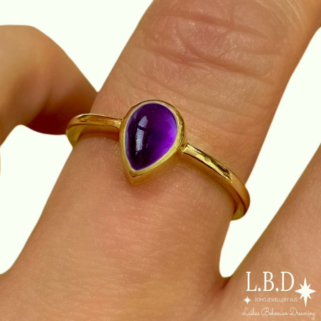 Laihas Mini Tearing Spirit Gold Amethyst Ring Gemstone Gold Ring Laihas Bohemian Dreaming -L.B.D