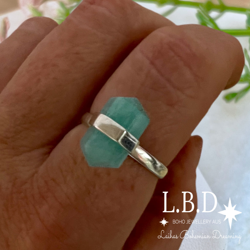 Laihas Crystal Kindness Amazonite Ring Gemstone Sterling Silver Ring Laihas Bohemian Dreaming -L.B.D