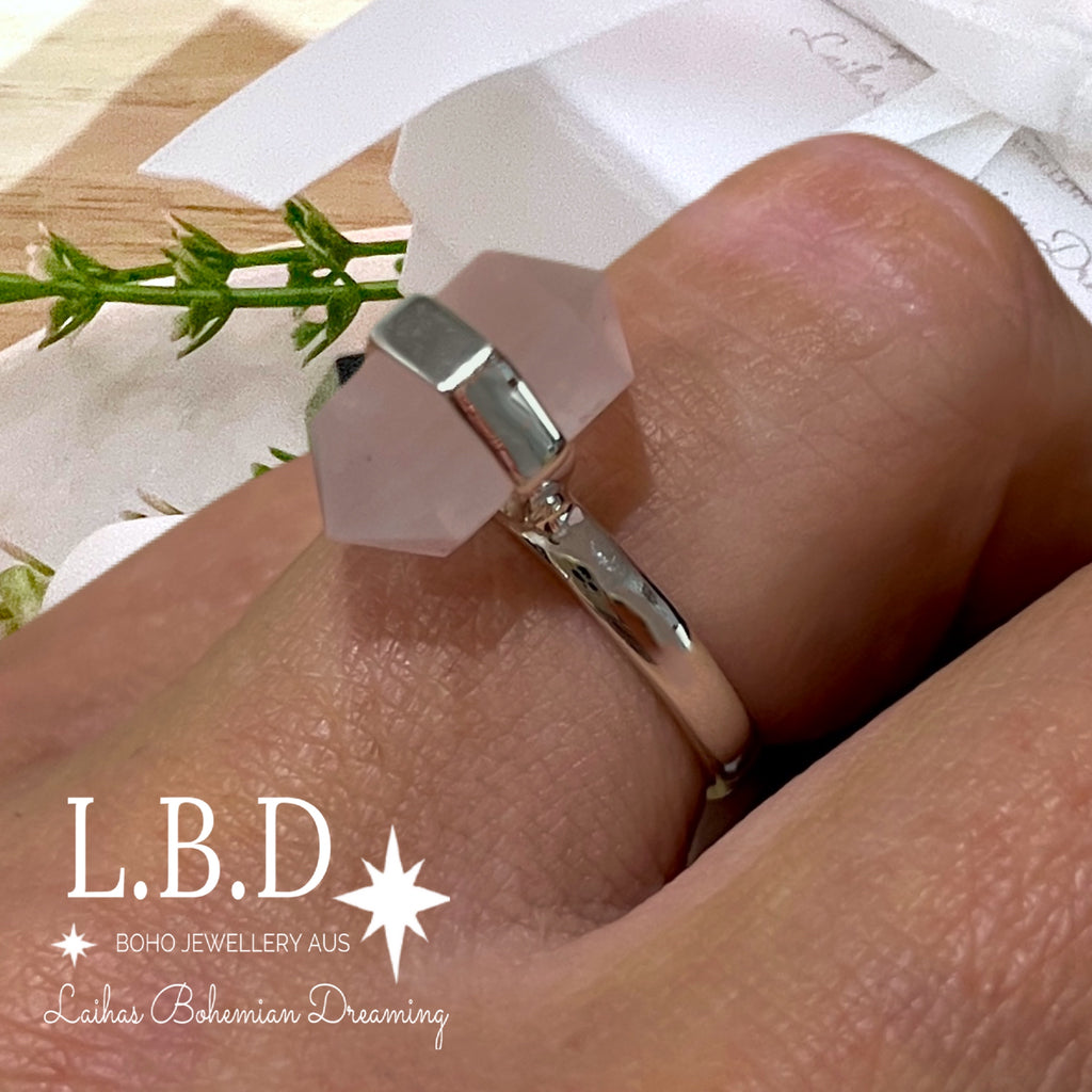 Laihas Crystal Kindness Rose Quartz Ring Gemstone Sterling Silver Ring Laihas Bohemian Dreaming -L.B.D