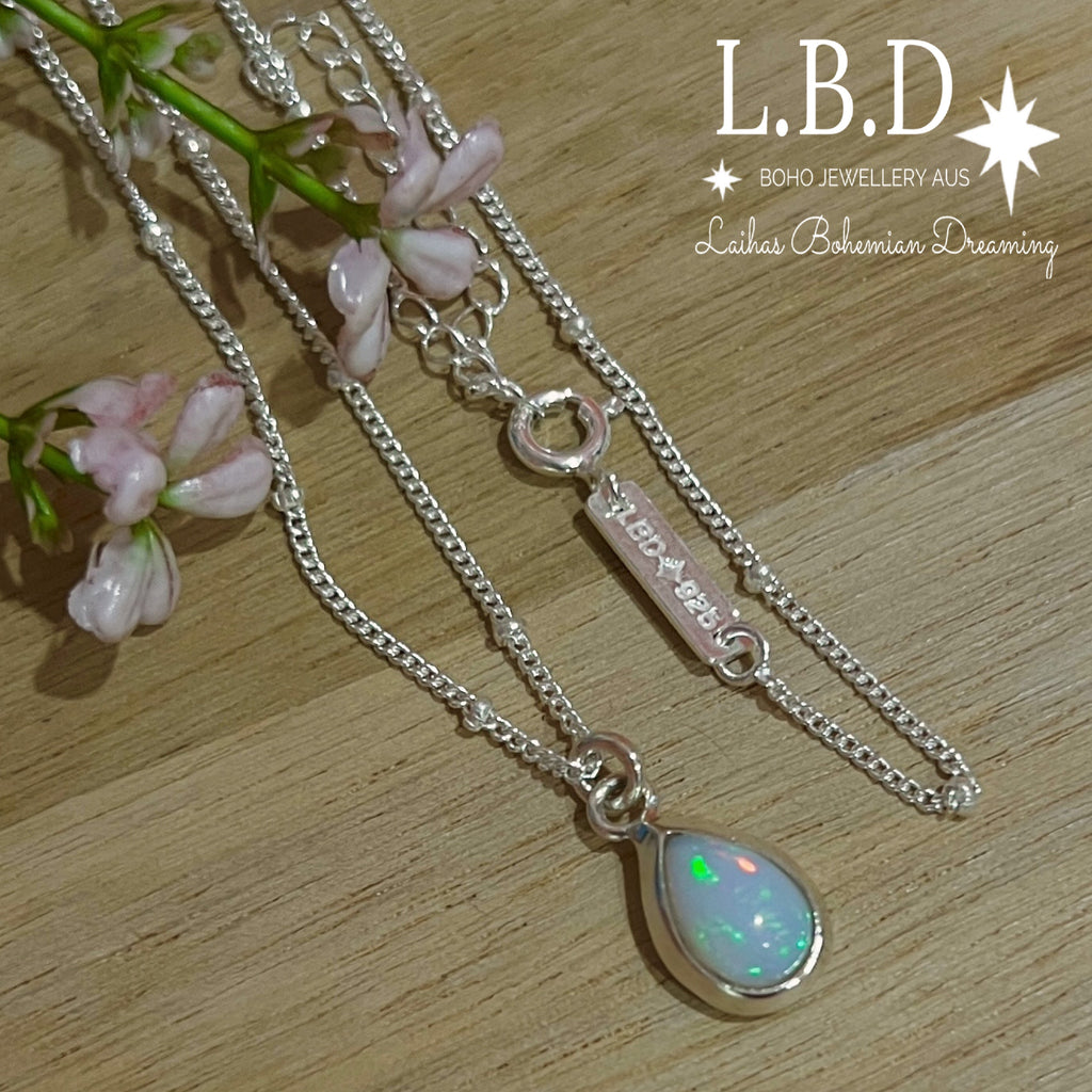 Laihas Classic Chic Raindrop Opal Necklace Gemstone Sterling Silver necklace Laihas Bohemian Dreaming -L.B.D