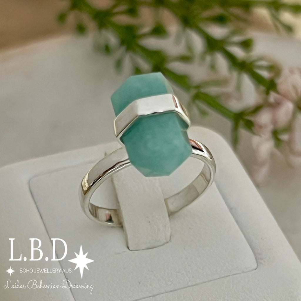 Laihas Crystal Kindness Amazonite Ring Gemstone Sterling Silver Ring Laihas Bohemian Dreaming -L.B.D