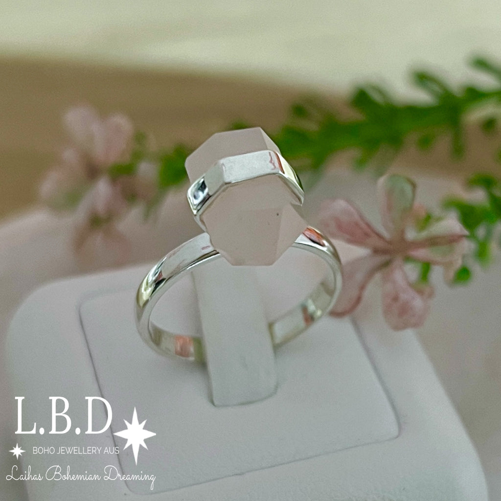 Laihas Crystal Kindness Rose Quartz Ring Gemstone Sterling Silver Ring Laihas Bohemian Dreaming -L.B.D