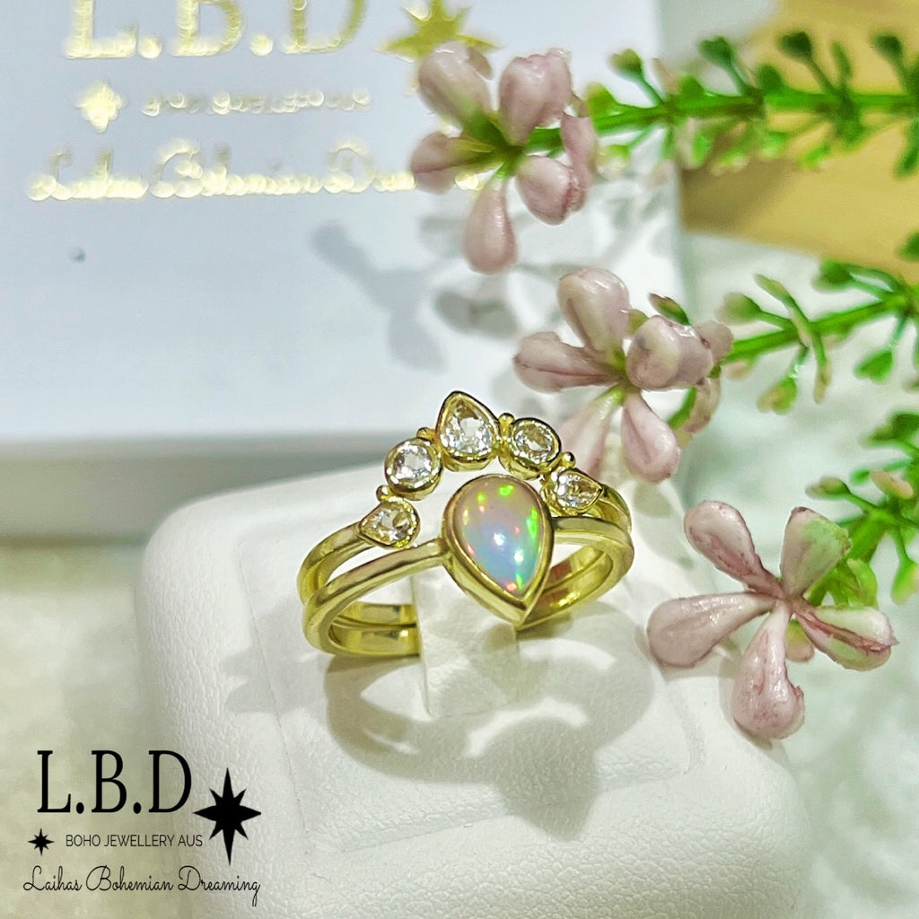 Laihas Queen Of Cups Gold Topaz and Opal Ring Set Gold gemstone Ring Laihas Bohemian Dreaming -L.B.D